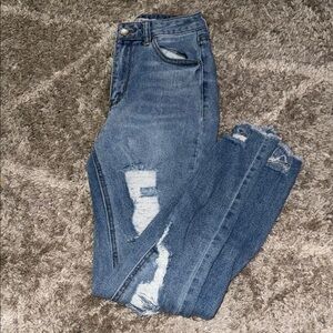 Juniors Distressed Blue “Mom” Jeans